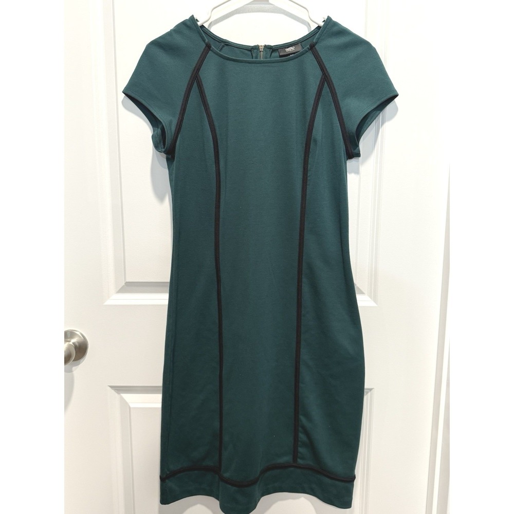 Mossimo Women's Sheath Dress S Green Black Piping Cap Sleeve Career Work
